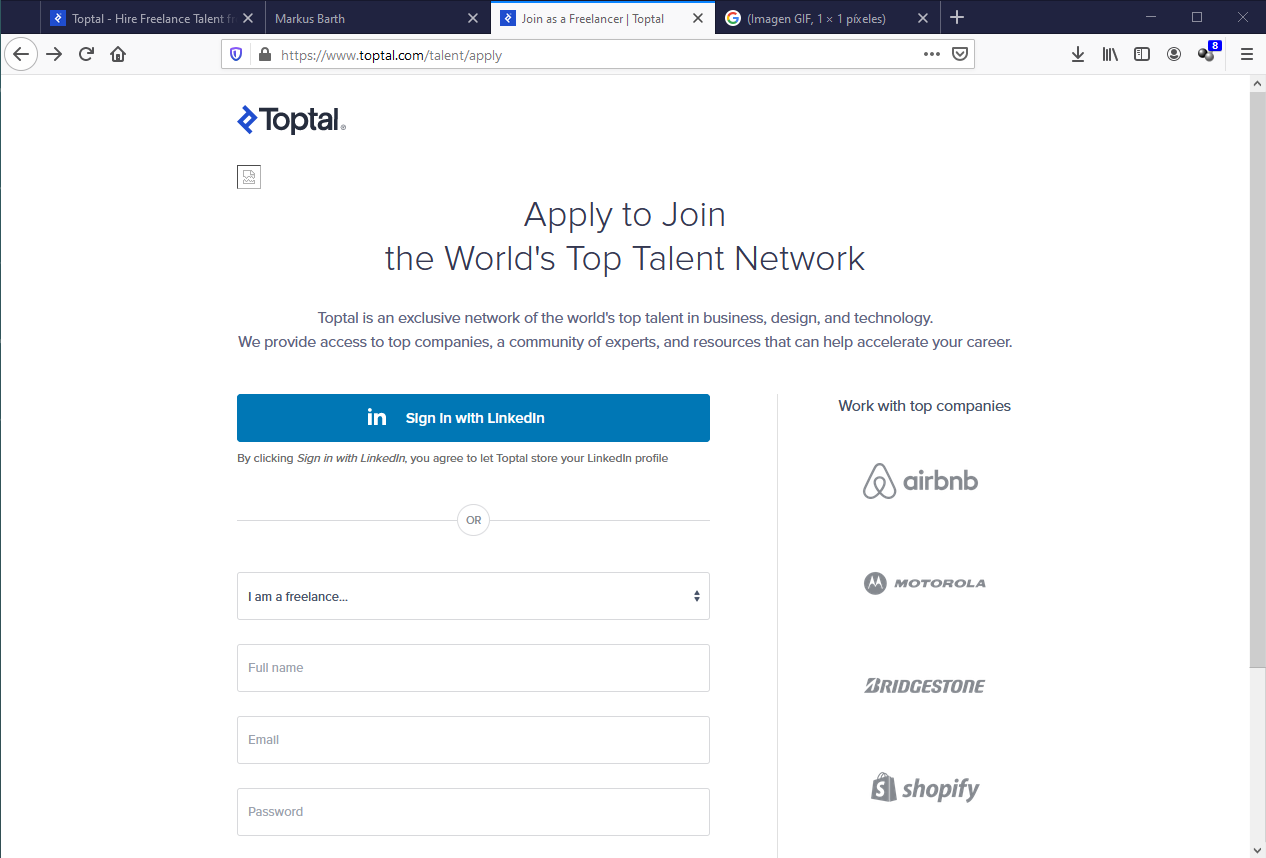 Toptal application form